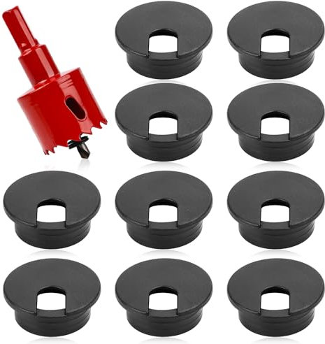 13 Stück Kabeldurchführung Schreibtisch, 35mm Kabeldurchlass mit 1 Lochsäge 60mm, Kabeldurchlass Kabelauslassdose, Schreibtisch Kabellochabdeckungen, für Tisch Office Schreibtische, Schwarz