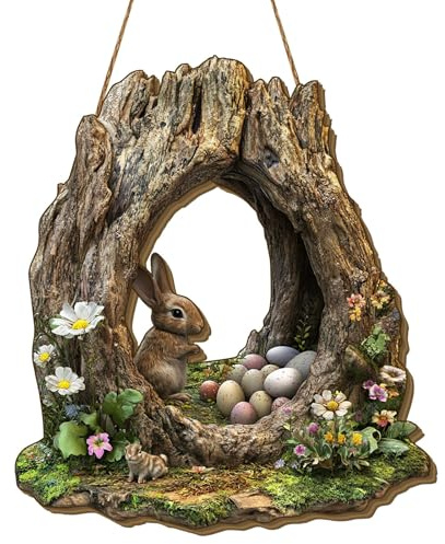 Türschild Ostern Haustür Osterkranz Türkranz Ostern Frühling Oster Außen Innen Türdeko zum Aufhängen Osterdeko Fenster Hängend Osterschmuck Holz Osterhase Deko Modern Frühlingsdeko Draussen (#26)