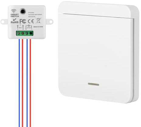 Interrupteur Sans Fil Interrupteur d'éclairage avec Émetteur + Récepteur 10A /2300W - 50m Portée - Switch Sans Fil interrupteur Sans Percage