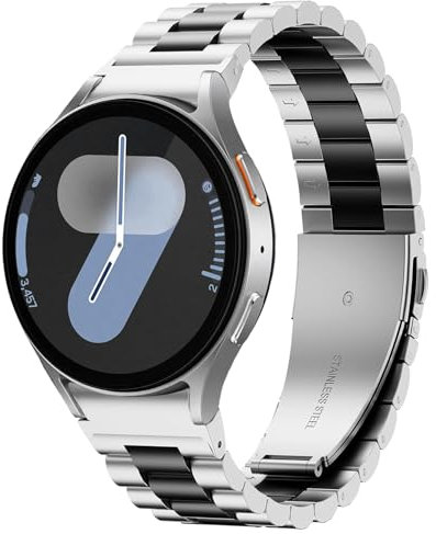 NEAWO Edelstahl Armband Compatible mit Samsung Galaxy Watch 7/6/5/4/FE 40mm 44mm, Metall Uhrenarmband für Galaxy Watch 6 Classic 47mm 43mm/4 Classic 46mm 42mm/5 Pro 45mm (Edelstahl Silber/Schwarz)