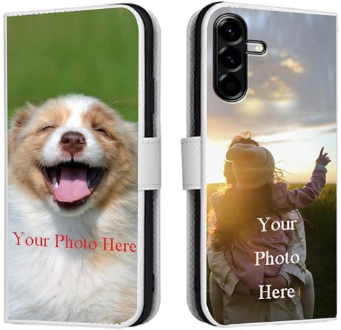 FortiCase Personalisierte Hülle für Samsung Galaxy F15,Flip Leder Hülle Kartenfach Standfunktion Case,mit Eigenem Foto Bild Text Personalisiert Handyhülle - White-LN4