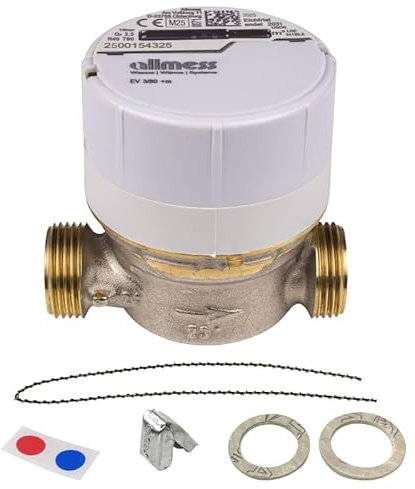 Allmess Universal Wasserzähler, Q3 2,5, 80mm Baulänge, 3/4 Zoll, Kalt- und Warmwasser, Eichung 2025