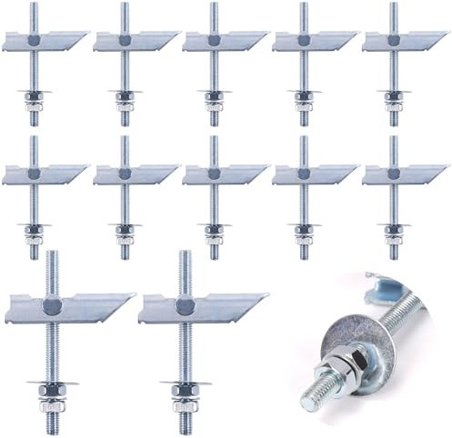 Swpeet 12Pcs Heavy Duty M8 × 100mm Fixations en Plâtre Boulons à Basculer Ancres de Paroi Sèche, Kit de Prise Murale en Plâtre Basculable, épingles d'inclinaison Avec Lave-linge et écrou Pliant