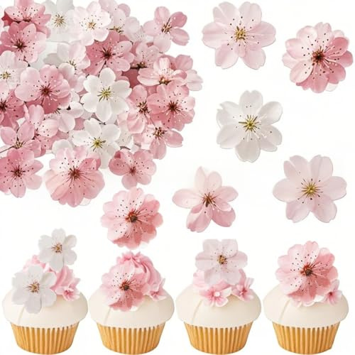 GGUFAY 50 Stück Essbare Tortendeko Blumen Geburtstag, Essbare Blumen für Torte,Esspapier Tortendeko Hochzeit,Kuchen Deko Essbar zum Cupcake,Muffin Deko(A)