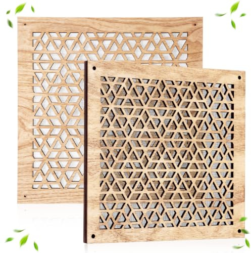 Chunful 2 Pcs Wood Ceiling Vent Covers Fit 10 x 10 Inches Decorative Vent Cover Grille with Mesh Filter 0.28 Inch Thick Paintable Wall Register for Sidewall Wall Home Bathroom Office, 2 Mounting Way