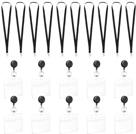 10 PcsPorte Badge Tour de Cou avec Cordon Rétractable, Porte Badge Enrouleur, Porte Carte Transparent avec clip enrouleur, pour badges nominatifs au bureau ou à l'école (horizontal)