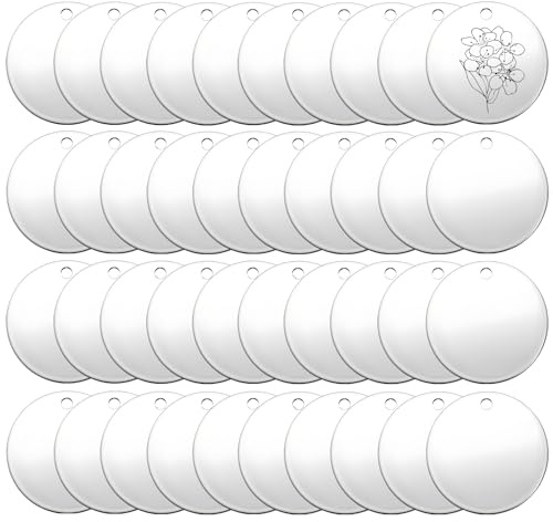 40 Stück Blank Stamping Tag, 25mm Laser Gravur Rohlinge Edelstahl Schlüsselanhänger Set Rohlinge zum Gravieren Große Flache Runde Gravierte Metallrohlinge für Handwerke DIY