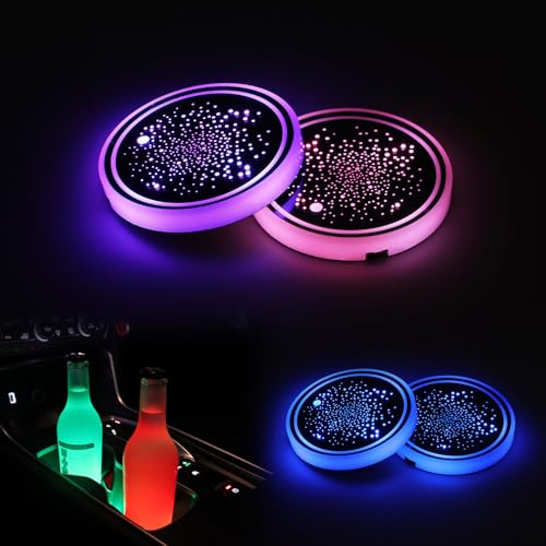 GSOWO Auto LED Untersetze, USB Lade Autotassenhalter Becherhalter Lichter, [7 Farben] [Sternenhimmel-Stil] Auto Getränkehalter Lichter für Auto/Zuhause/Party/Dekoration Atmosphäre Licht, 2 Stück
