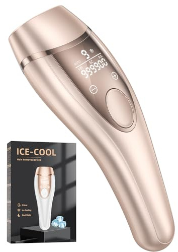 21J Épilateur Lumière Pulsée, IPL Épilateur Laser avec Fonction de Refroidissement, Salon à la Maison,9 Niveaux Laser Epilation pour Femme et Homme, Corps Aisselles, Doré Champagne