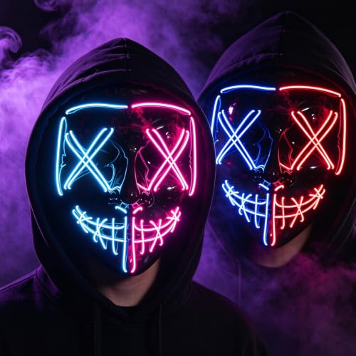 WUJUN Glühende Halloween Maske Lustige Grimasse Cosplay Party Karneval LED Beleuchtung Halloween Masken Draht Licht Dekoration
