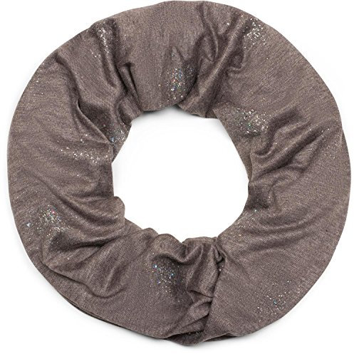 styleBREAKER Loop Schal mit Glitzer und Pailletten Punkte, Schlauchschal, Tuch, Damen 01017075, Farbe:Braun meliert