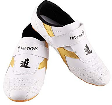 Dilwe Chaussures Taekwondo, PU cuir souple Semelle de boxe Karate Chaussures pour Mixte adulte 33 length215cm intérieure blanc