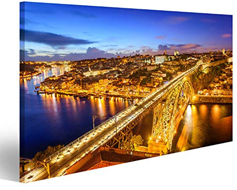 islandburner, Bild Bilder auf Leinwand Porto Portugal Stadtbild über der Dom Luis I Brücke Wandbild Poster Leinwandbild RNC