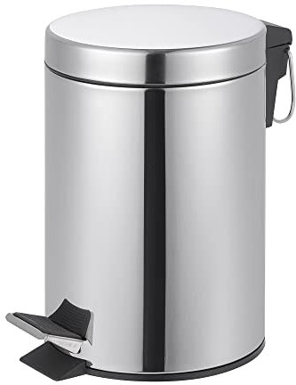 Novel Solutions Innoteck Essentials Round Stainless Steel Pedal Bin 3L Dustbin Size 26x17cm for Kitchen and bathroom, Chrome, 3 Litre