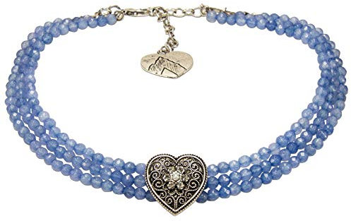 Alpenflüstern Trachten-Perlen-Kropfkette Ornament-Herz - nostalgische Trachtenkette, eleganter Damen-Trachtenschmuck, Dirndlkette hell-blau DHK261