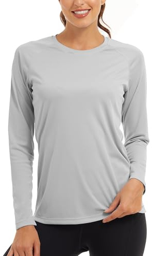KEFITEVD Damen Langarmshirt UPF 50 Rundhals UV Sonnenschutz Sportshirt | Langarm Longsleeve Mit Rundhals, Geeignet Für Frühling, Sommer Strand, UV Kleidung Mit Zuverlässigem Sonnenschutz