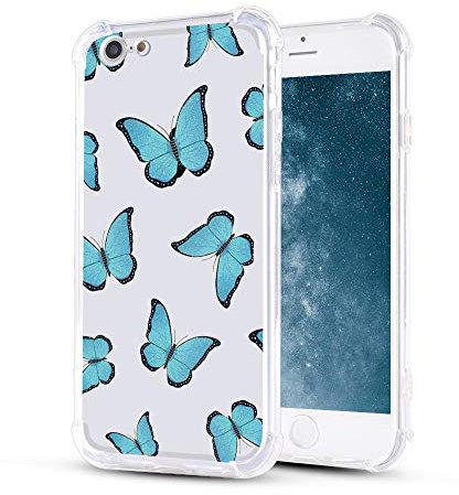 LuGeKe Blue Butterfly Clear Case for iPhone SE 2020, 4.7” Shockproof Bumper Cover for Apple iPhone 7/8/SE 2nd Generation with Design, Cute Personalized Phone Cases