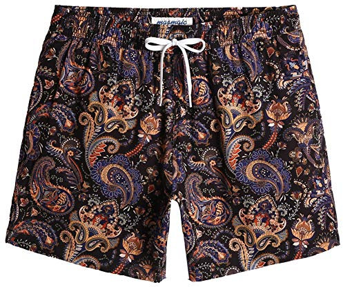 MaaMgic Costume da Bagno Corti Uomo Stile Retro Vintage 4-Way Stretch con Fodera in Mesh Transpirante e Asciugatura Rapida per Vacanze al Mare 5.5,Paisley Nero Oro Viola,S