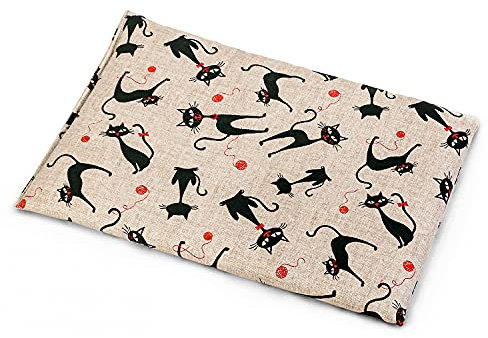 Coussin aux graines de lin - mimi le chat - 30x20cm - Coussin thermique - Bouillotte chaude ou froide - Coussin aux graines