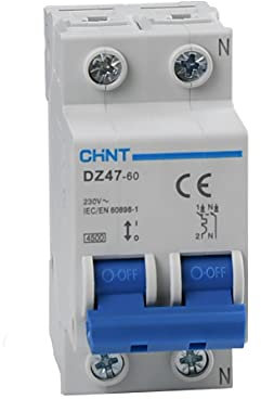 CHINT Interruttore Magnetotermici Serie DZ47-60 / eB Curva C, cod.187012 (Bipolare 2 moduli 1P+N, 230Vac-25A)