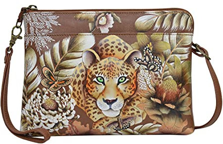 Anuschka Handbemalte 3-in-1 Clutch aus echtem Leder - Cleopatra's Leopard Tan