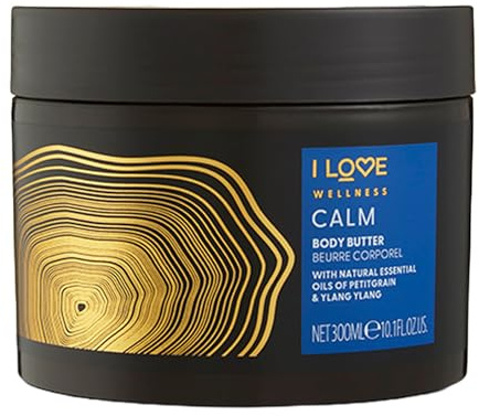 I Love Wellness CALM Body Butter – Reichhaltige Körpercreme mit ätherischen Ölen von Petitgrain & Ylang Ylang Mit Avocado & Kokosöl Pflegt & beruhigt trockene Haut, Vegan & Tierversuchsfrei 300ml
