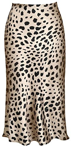 comefohome Rock Damen Leoparden Midi Lange Röcke Sommer Verdeckte elastische Taille Lässiger Leopardenrock Leopardenmuster Midirock Sommerrock Skirt Leopard XL