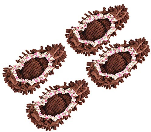 sourcing map Washable Cleaning Shoes Cover Multifunction Chenille Microfiber Duster Mop Slippers Foot Socks Tools for House Floor, Pack of 4 Brown