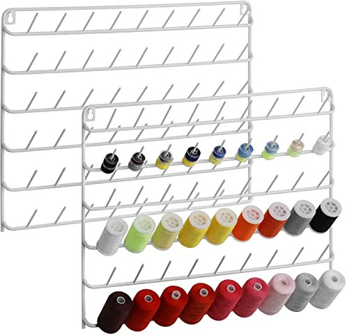 YBING 2er Set 54-Spulen-Nähgarnhalter, Garnhalter/Fadenhalter Organizer, Metallständer zum Organisieren zum Aufhängen für Stickerei, Quilten, Nähen(Weiß) 54-Spool Sewing Thread Holder Organizer