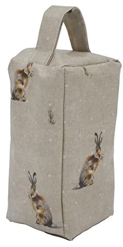 Fabric Door Stop, Tall Decorative Oilcloth Door Stopper for Outdoor, Indoor, Patio, Kitchen, Bedroom Use - 20cm/8in Tall Fabric Door Stop - Unfilled (Taupe Hartley Hares)
