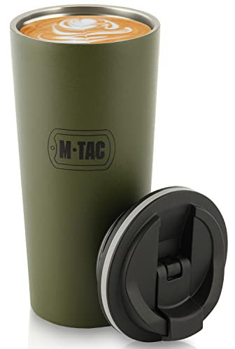 M-Tac Tazza termica termica da viaggio in acciaio inox, doppia parete, con coperchio a libro, 425 ml (oliva)
