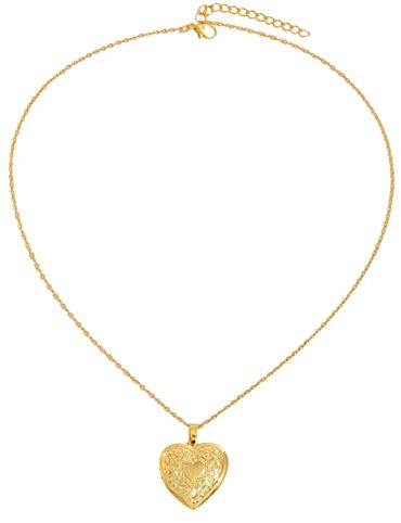 JEWELERS Solid Yellow Gold 12MM Roses Heart Locket Pendant- For Photos, Messages, Sentimental's Choker with Pearl (as show, One Size)