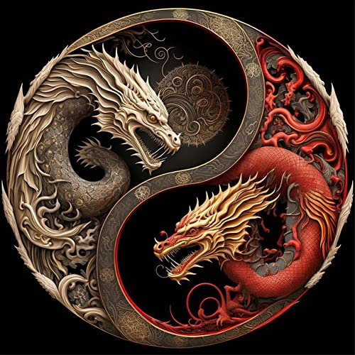 Starnearby DIY Diamond Painting Yin und Yang Bilder Voller Runde Diamant Painting Set für Anfänger Erwachsene Zuhause Deko Wanddekoration 30x30cm(Drache)