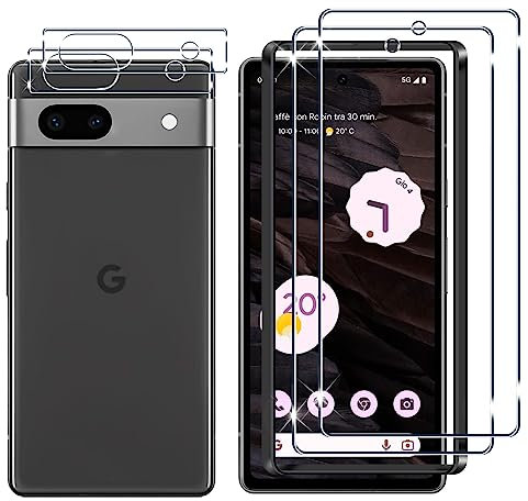 Lutree 2+2 Pièces pour Google Pixel 7a Verre Trempé,Protecteurs d'écran et Caméra Arrière Protection écran avec Cadre d'Installation,9H Dureté Anti-Rayures Sans Bulles Protection Film