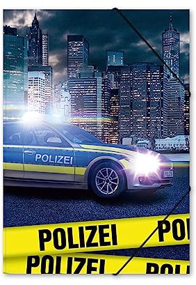 itenga Gummizugmappe mit Motiv DIN A4 - Sammelmappe Eckspanner - für Kinder Jugendliche Schüler Mädchen Jungen (Polizei - A4)
