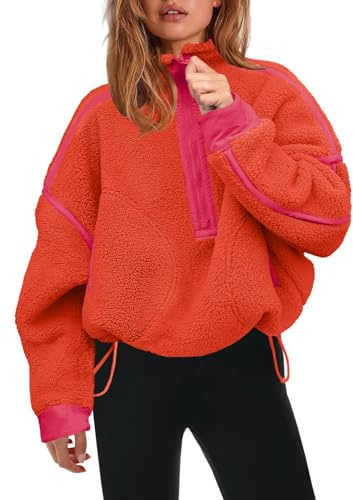 Panadila Women’s Sherpa Fleece Sweatshirt with Half Zip, Soft, Oversized with Pockets, Warm, Furry
