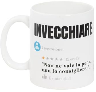 O.P.S. - Tazza In Cercamica Personalizzata, Con Frasi Divertenti e Dal Design Accattivante, Adatta Per Forno, Microonde, Lavastoviglie, Capacità 350ml, Formato cm 10hx8x8 - Invecchiare