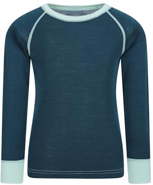 Mountain Warehouse Merino Kids Round Neck Thermal Baselayer Top – Long Sleeve, Lightweight, Antibacterial, Breathable & Quick Dry T-Shirt - Travelling & Outdoors Teal Kids Size 11-12 Years