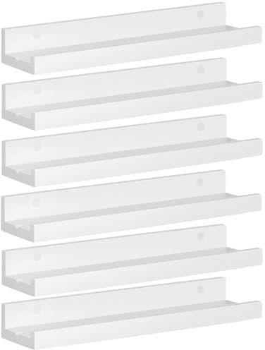 EUGAD Wandregal 6er Set, Schweberegal Weiß, Bilderleiste für Bilderrahmen, Fotoleiste Bilderregal Regal für Wohnzimmer Schlafzimmer Badezimmer Küche, 60x5x12 cm