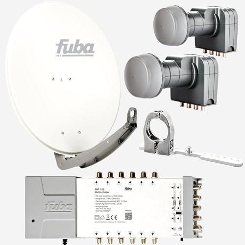 Fuba Sat Anlage 12 Teilnehmer - 2 Satelliten (z.B. Astra/Hotbird) | DAA 780 W Satellitenschüssel 80cm Alu weiß (Testergebnis: ausgezeichnet)* + 2X LNB + Multifeed + Multischalter 12 Teilnehmer