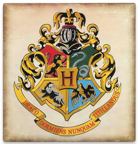 Letrero de metal en relieve con el escudo de Hogwarts de Harry Potter, decoración de pared vintage de Harry Potter para sala de cine o dormitorio