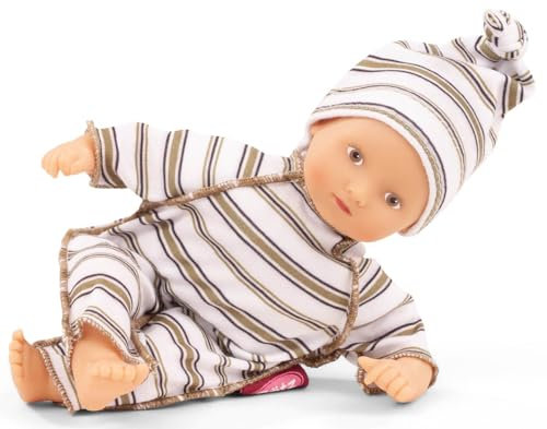 Götz 2487030 Mini-Muffin Urban Stripes Puppe - 22 cm große Babypuppe, gemalte braune Augen, ohne Haare - Weichkörperpuppe in 3-teiligen Set - ab 18 Monaten