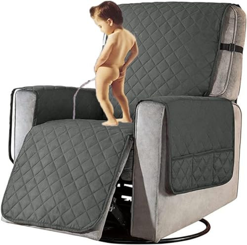 Gesteppter Sesselbezug, Relax-Stuhlbezug, Sessel-Schonbezug, wasserfest, rutschfest, Sofa-Schutz, Schonbezug, waschbar, Sesselbezug mit Taschen, für Hunde und Haustiere, Möbel, Grau, Klein