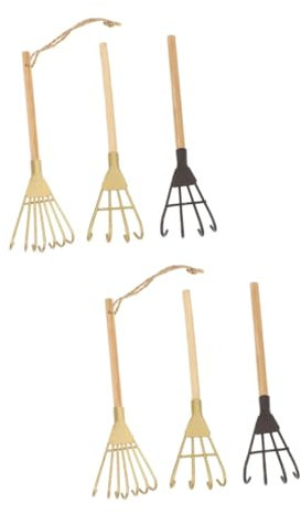 ibasenice 6 Stk Mini-grill Tischdekoration Heim Miniaturdekoration Sand Mehrzweck-kleinrechen Feengarten Handwerkzeug Bonsai-Werkzeuge 3/ 4/ 7-zinken-rechen Kunst Kind Eisen Felsen Handbuch