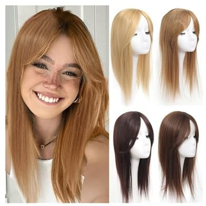 Haartopper für Frauen Glatte Haar-Topper mit Pony for Frauen, synthetische Haar-Topper mit 3 Clips, natürliche Topper-Haarteile, for Anklipsen, gerade Wiglets-Topper mit Pony Haarteil ( Color : 27# )