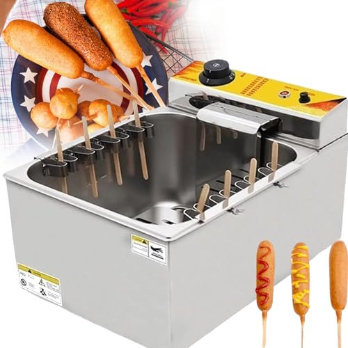 12L Automatic Cheese Hot Dog Sausage Grill Stove Sticks Fryer, Commercial Deep Fryer, Large Capacity Electric Deep Hot Corn Dog Fryer