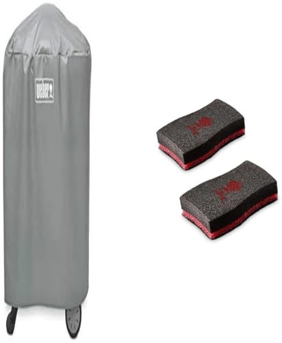 Weber 7177 Grillabdeckung, passend für Q 100/1000 und 200/2000 mit Ständer, Grau, 134.37cm H x 64.01cm B x 87.5cm T & 17688 Reinigungsschwamm, 2 Stück, 25.0 x 6.0 x 9.0 cm