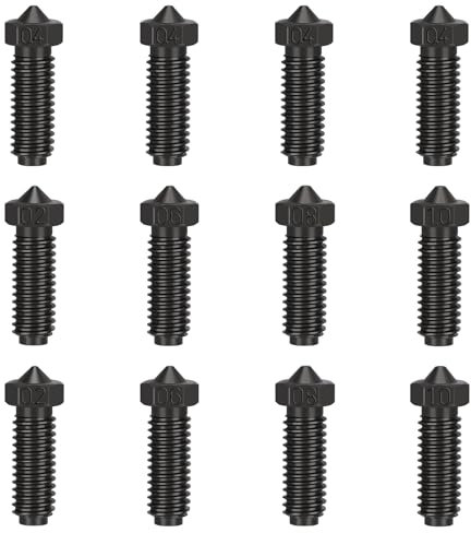 HIKUDIY 12PCS gehärteter Stahl Vulkandüsen Kit für Anycubic Kobra 2 Serie, 4PCS 0.4mm 2PCS 0.2/0.6/0.8/1.0mm Düse für Anycubic Kobra 2, Kobra 2 Neo, Kobra 2 Pro, Kobra 2 Plus, Kobra 2 Max 3D Drucker