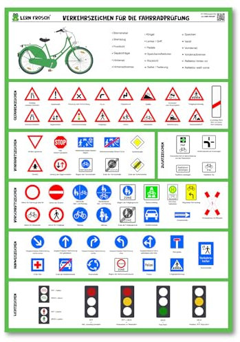 Lern Frosch© I Verkehrszeichen Poster für den Fahrradführerschein | Über 50 Verkehrszeichen & das verkehrssichere Fahrrad | Sicher und clever Radfahren lernen I XXL Format (70cm x 100cm)