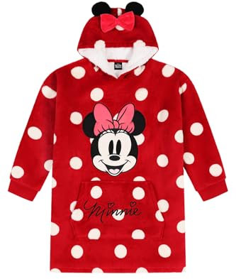 Minnie Mouse Womens and Girls Matching Fully Lined Luxury Fleece Hoodie Oversized Blanket Hoody (7-10 Years) Red